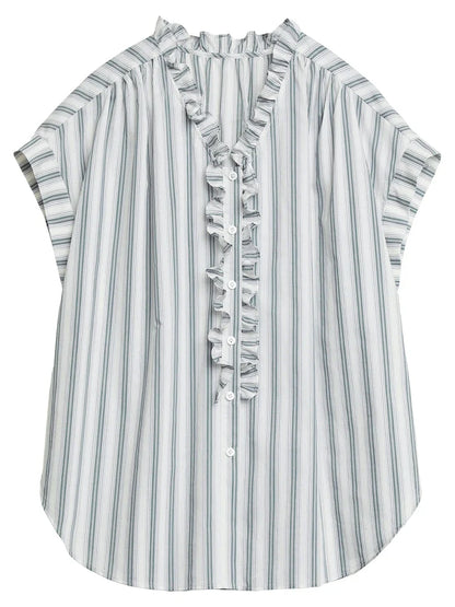 Women Shirts Loose Casual Cotton Ruffled Edge White Short Sleeved Shirt Female Blouses for Woman Summer 2025