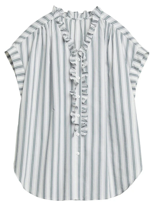 Women Shirts Loose Casual Cotton Ruffled Edge White Short Sleeved Shirt Female Blouses for Woman Summer 2025