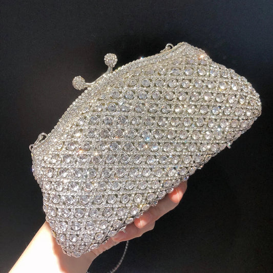 Women Elegant Silver Formal Rhinestone Clutch Purse Banquet Party Wedding Crystal Evening Bag Luxury Diamond Bridal Handbag