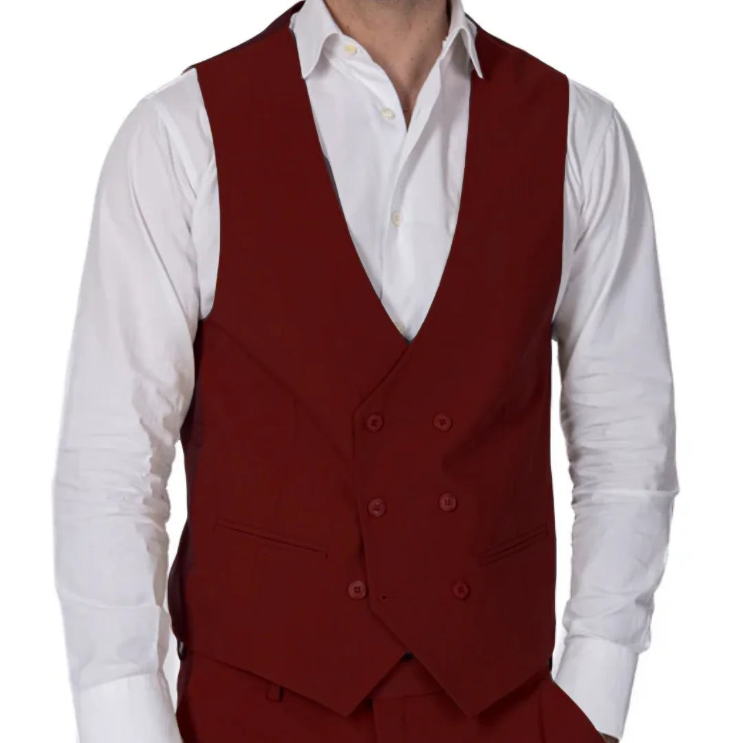 Men Vest Brown Double Button Solid Color Waistcoat For Wedding Banquet Birthday Business Casual Work Set Men Suit Vest