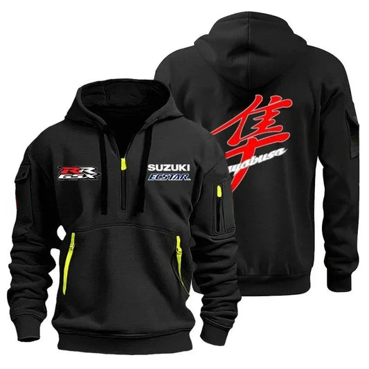Men's casual street outdoor sports motorcycle multi-pocket sweatshirt, half-hooded sweatshirt, running and fitness sports