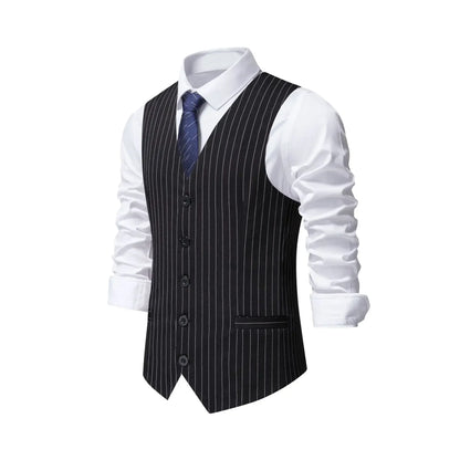 2026 New Red Striped Suit Vest For Men,Fashion Business Formal Wear Casual Khaki/Black Stripes Waistcoats