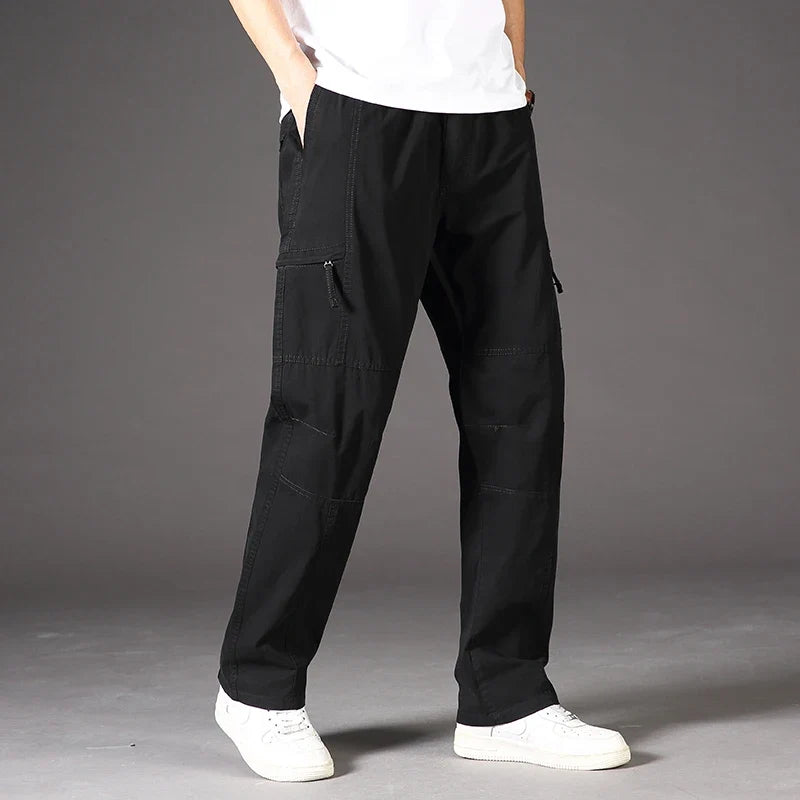 High Quality Men's Trousers Cargo Pants Zipper Pockets Elastic Waist with Banding Casual Sports Hiking Training Dungarees