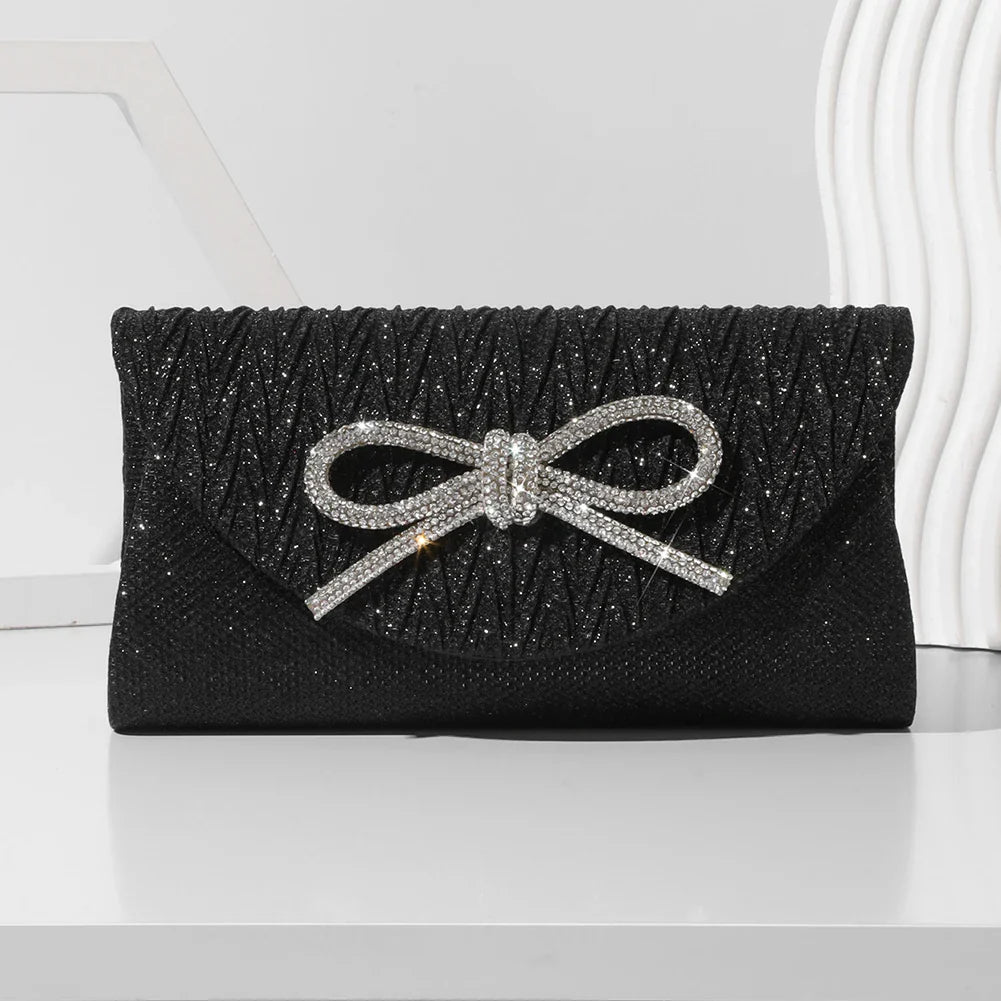 Women Elegant Evening Handbag Shiny Crystal Bow Flap Clutch Purse Envelope Dinner Evening Clutch Bags Wedding Party Prom Purse