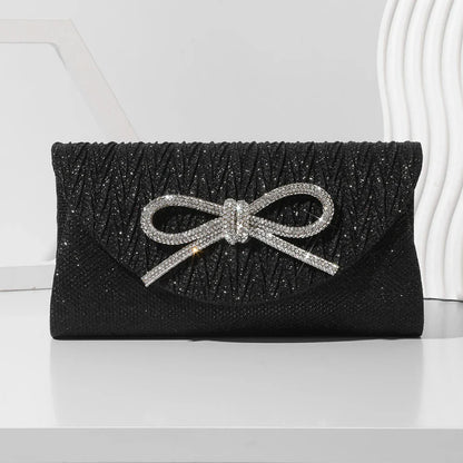 Women Elegant Evening Handbag Shiny Crystal Bow Flap Clutch Purse Envelope Dinner Evening Clutch Bags Wedding Party Prom Purse