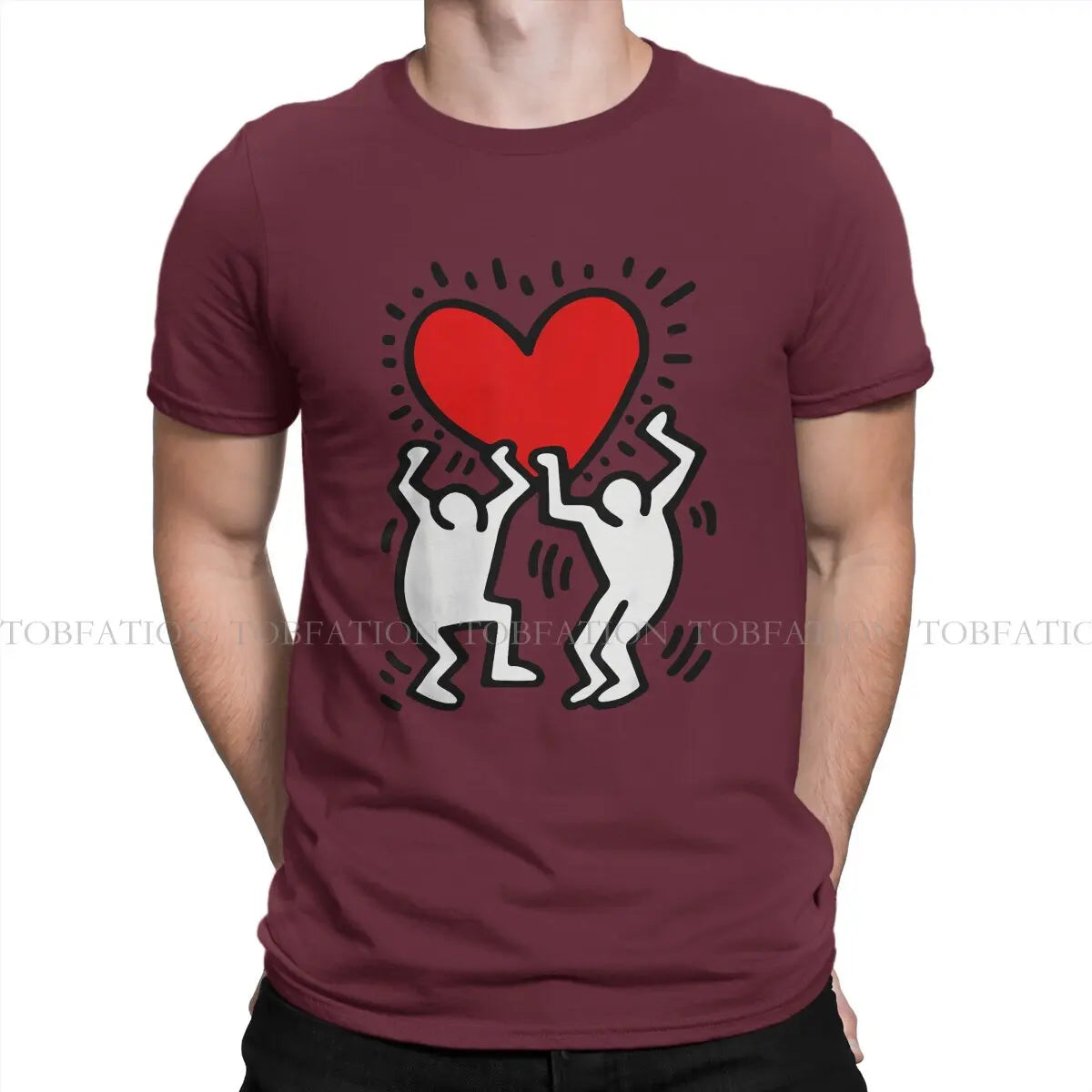 Haring Geometric Graffiti Heart Retro T Shirt Punk Men's Tees Summer Cotton Clothing Harajuku O-Neck TShirt