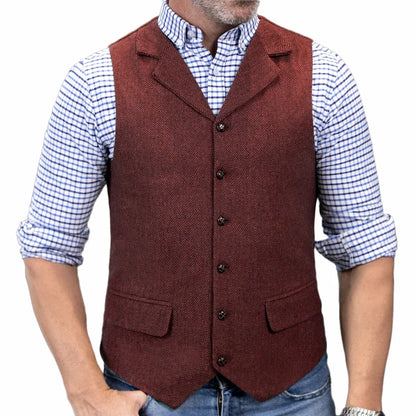 Men Vest Brown Herringbone Single Button With Lapel Waistcoat For Wedding Banquet Party Business Work Daily Casual Men Suit Vest