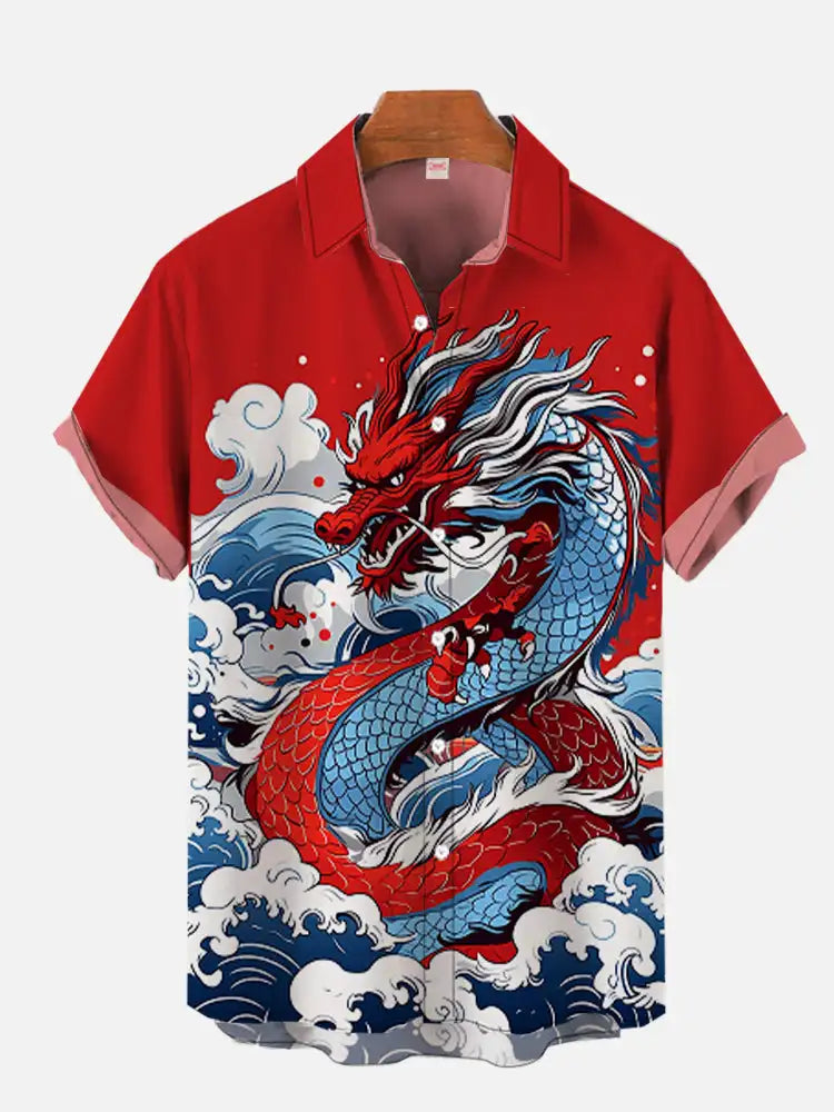 Men's Shirt Dragon Print Casual Daily Tops 3D Printing Short Sleeve Shirt Summer  Fashion Unisex Hawaiian Samurai Cat Shirts