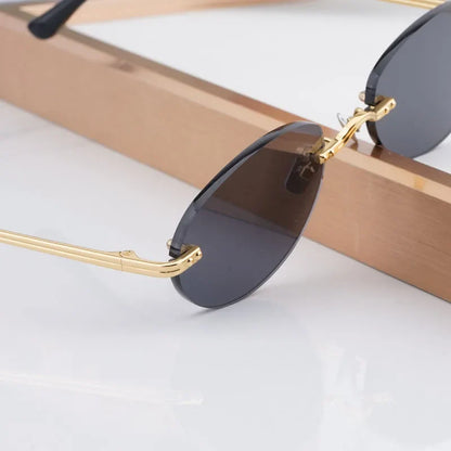 CLEO Small Oval Rimless Women's Sunglasses Alloy Men High Quality Fashion Design UV400 Handmade High Street Eyeglasses Wtih Case