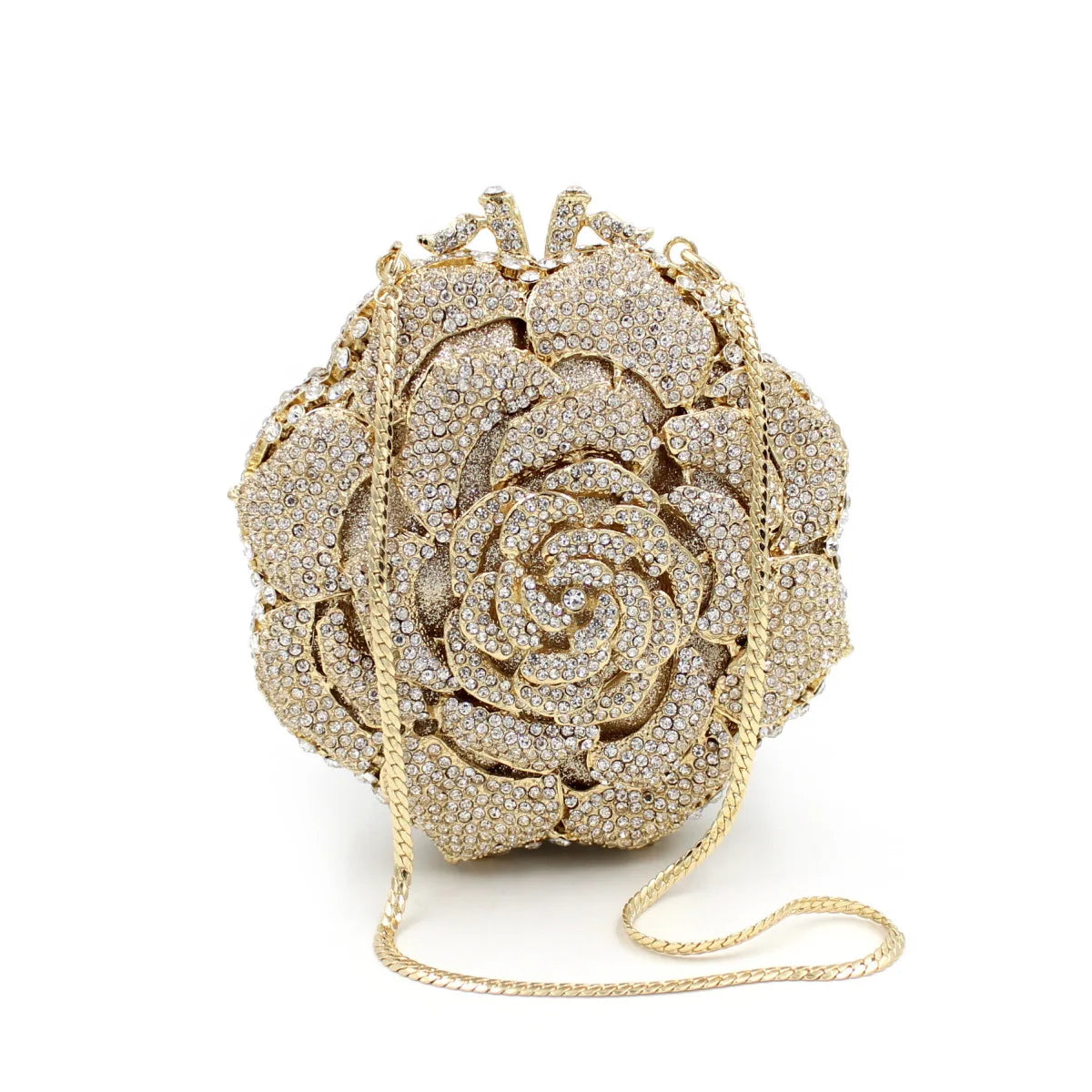 Luxury Rose Shape Diamond Rhinestone Clutch Bag Hollow Metal Banquet Wedding Handbag Women Evening Bag