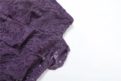 Women Tassel Skirt Irregular Hem Multi Layered Ruffles Lace Patchwork Sweet Summer Daily Wear Skinny Versatile Purple Skirt