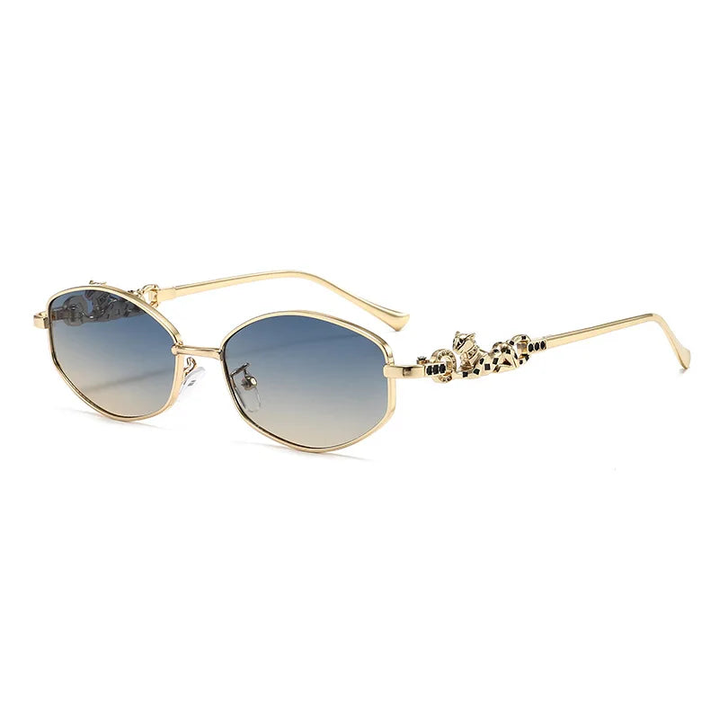 Punk Women's Retro Metal Frame Sunglasses Leopard Head Decor UV400 Shades Fashion Gradient Sun Glasses for Street & Vacation