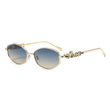 Punk Women's Retro Metal Frame Sunglasses Leopard Head Decor UV400 Shades Fashion Gradient Sun Glasses for Street & Vacation