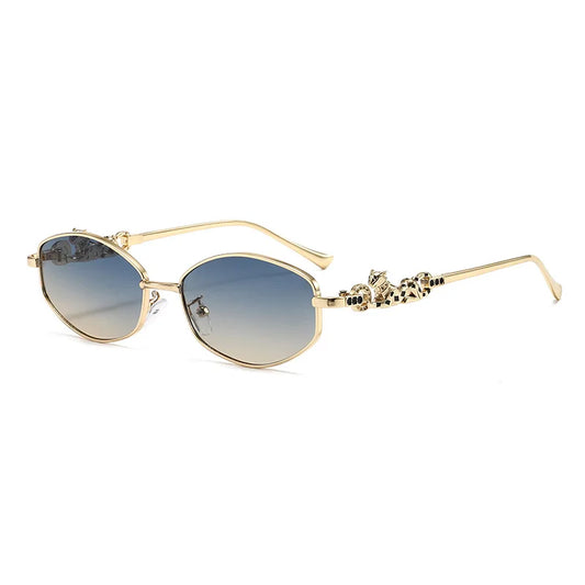 Punk Women's Retro Metal Frame Sunglasses Leopard Head Decor UV400 Shades Fashion Gradient Sun Glasses for Street & Vacation
