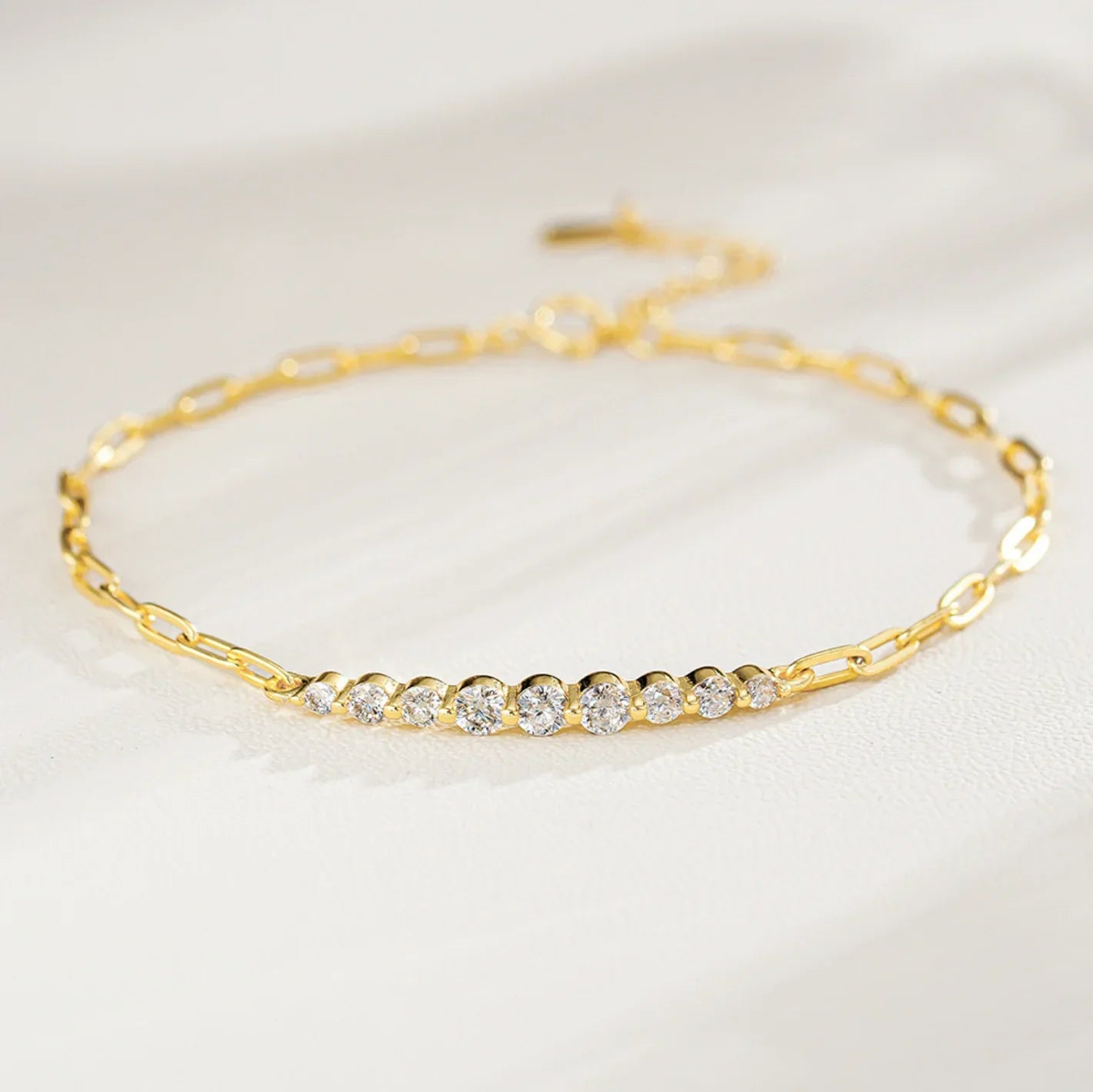 Full Moissanite Bracelets for Women Adjustable Chain 925 Sterling Silver Plated 18K Gold Dainty Bracelet GRA Certified