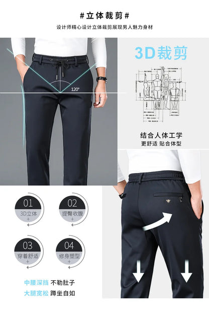 10XL Big Size Men's Summer Casual Pants Straight Fit Elastic Waist Trouser Male Classic Office Plus Large Stretch Zipper Pocket