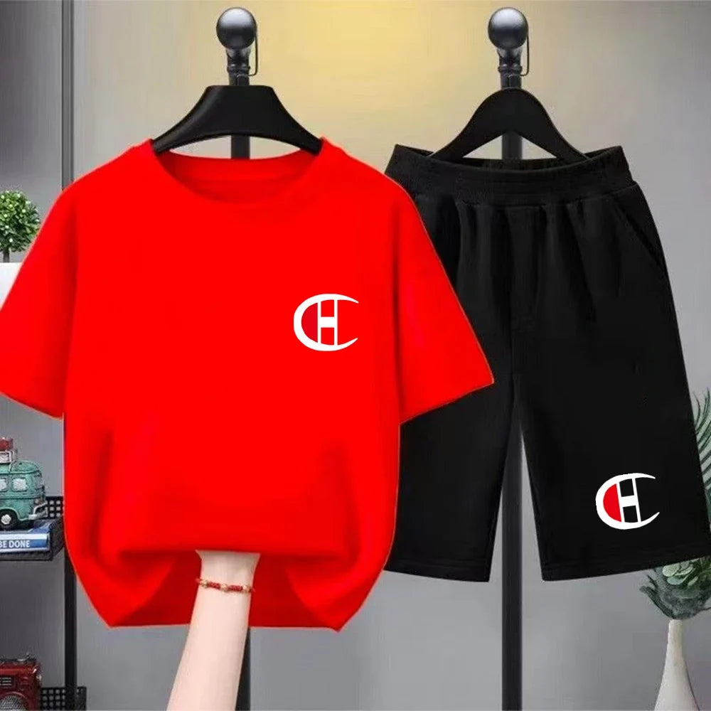 2026 Summer Kids White T-shirt+Shorts Two-Piece Set Idol Print Boys Girls Toddler3-12Yrs Sports Casual Brand Clothes