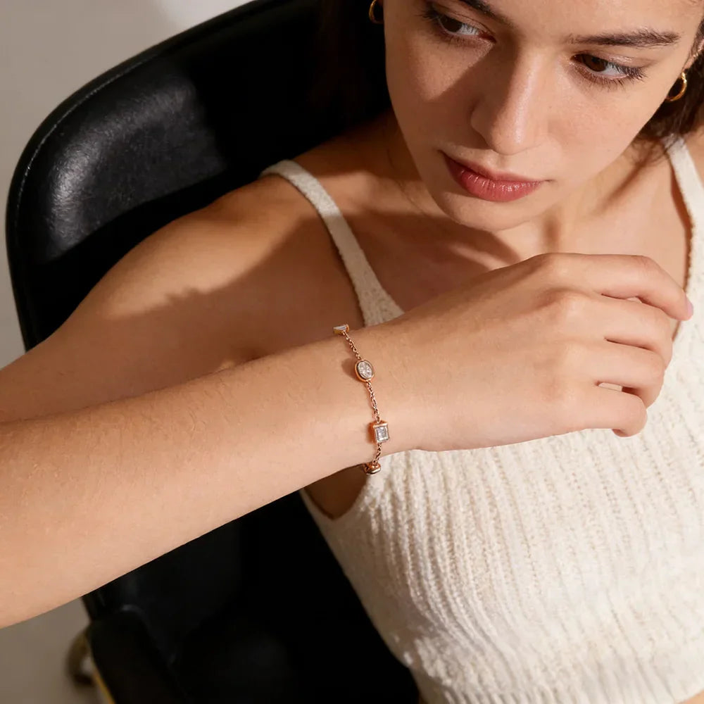 0.5CT Oval/Pear Cut Full Moissanite Bracelets 15+5cm S925 Silver Plated 18K Gold Wrist Chain for Women Fine Jewelry Gift