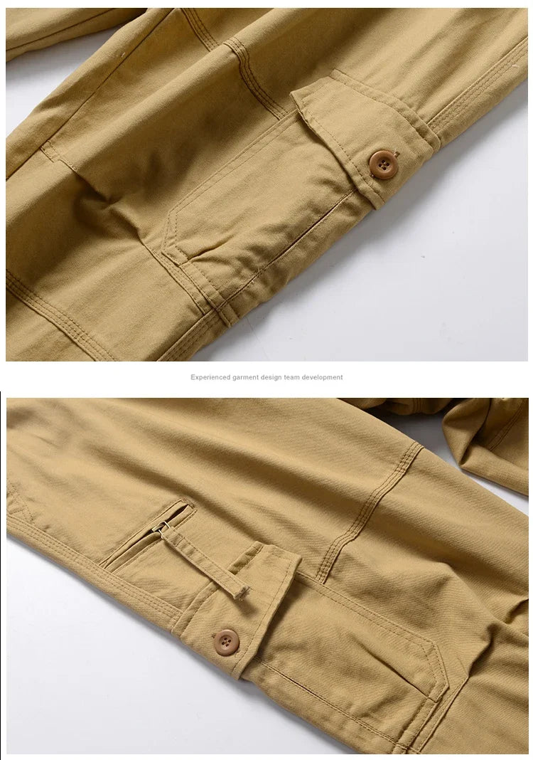 High Quality Men's Tactical Pants Elastic Waist Cargo Large Size Cotton Pants Multi-Pocket Trousers Sports Training Work Pants