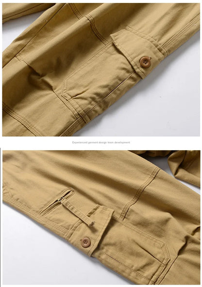 High Quality Men's Tactical Pants Elastic Waist Cargo Large Size Cotton Pants Multi-Pocket Trousers Sports Training Work Pants