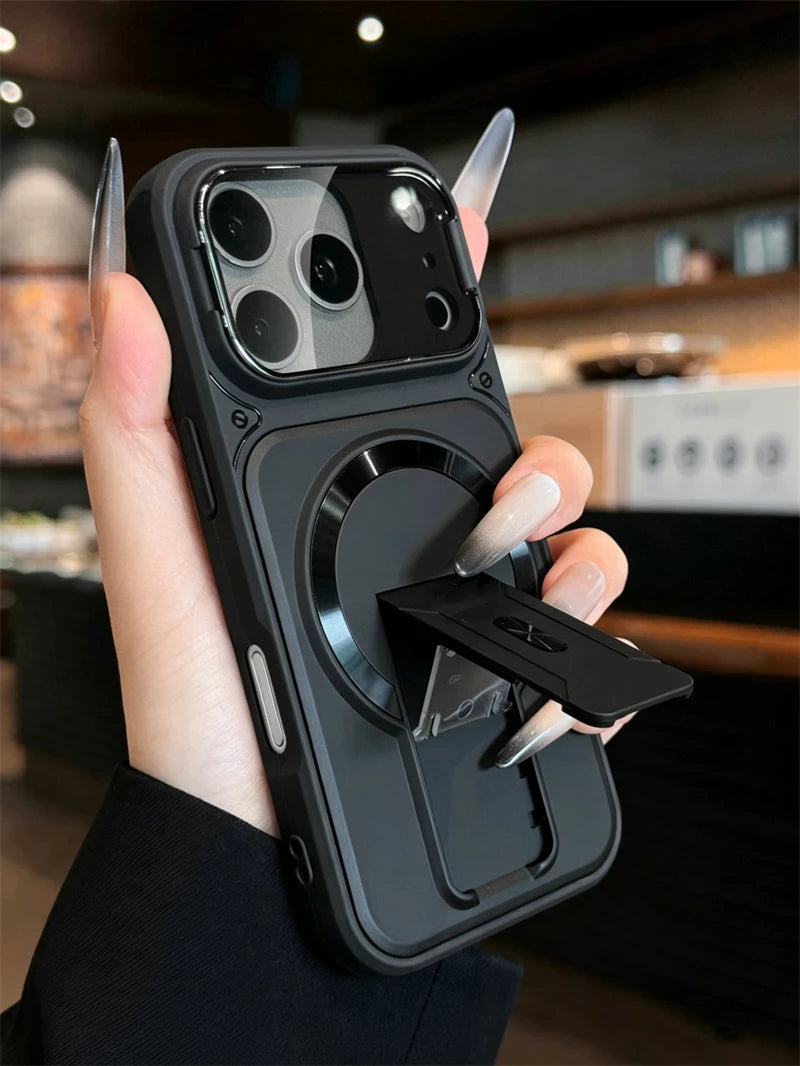 Fold Stand Magnetic Armor Case for iPhone 17 Air 16 15 14 Plus 13 12 11 Pro Max For Magsafe Camera Holder Lens Protection Cover
