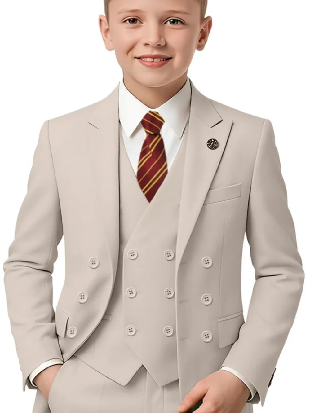 New Hot Sale Boys Slim Fit Tuxedo 3 Pieces Piano Performance Wear Double Breasted Kids Suit Set Banquet Party Outfit Plus Size