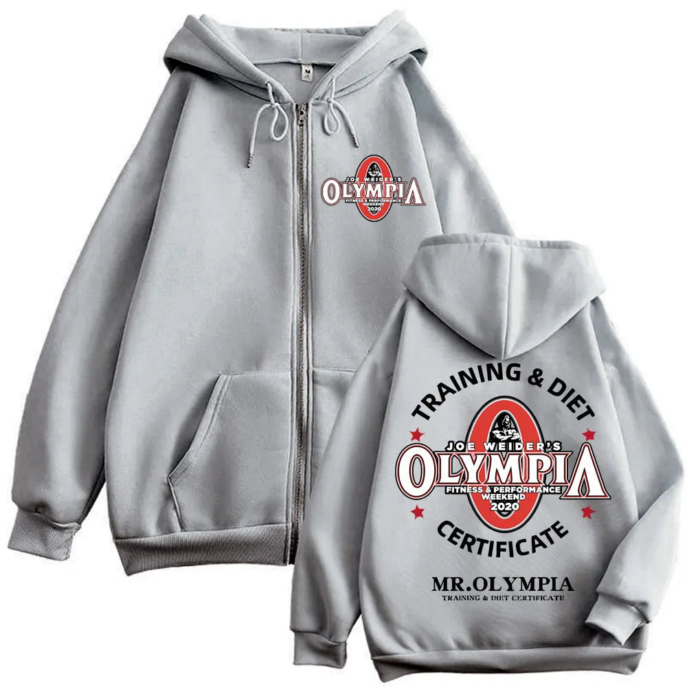 Training Diet Certifiate Mr Olympla Graphic Zipper Hoodie Men Women Gym Fitness Zip Up Sweatshirt Casual Fashion Loose Pullovers