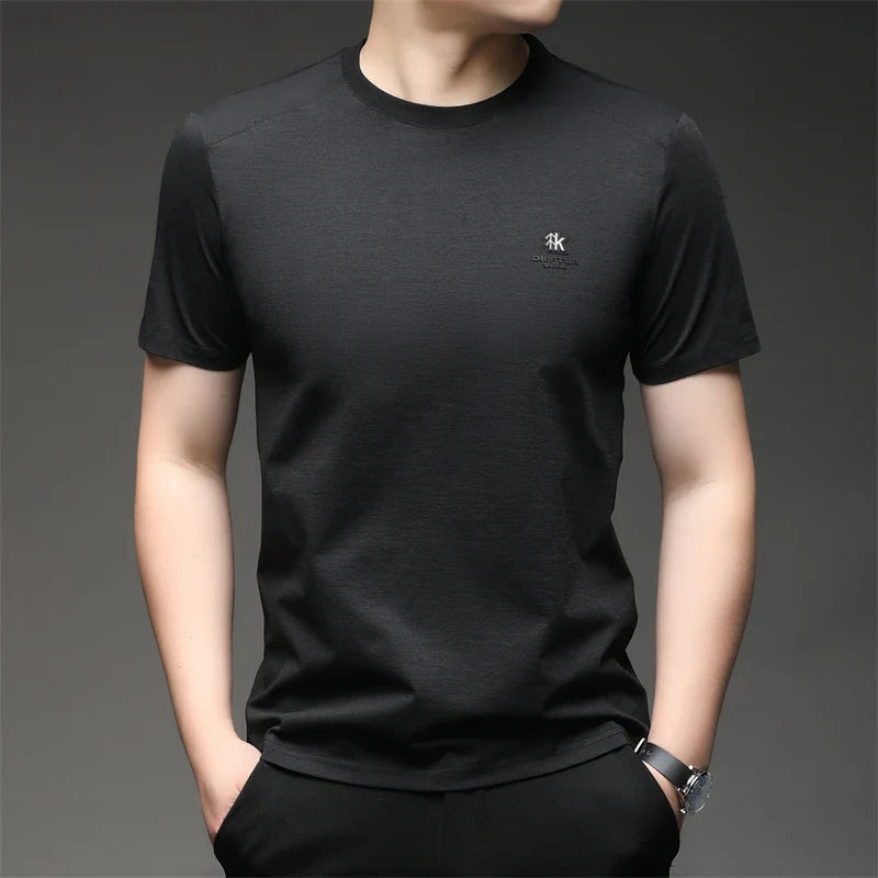 2026 New Men's Korean Style Fashion Badge Short Sleeved Sleeve Round Neck T-shirt Casual and Comfortable Summer Versatile Top