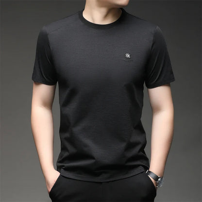 2026 New Men's Korean Style Fashion Badge Short Sleeved Sleeve Round Neck T-shirt Casual and Comfortable Summer Versatile Top