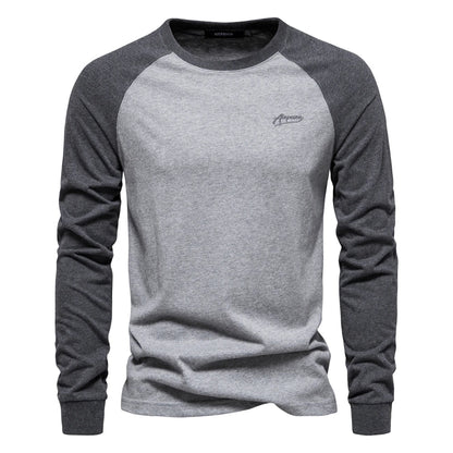 100% Cotton Long Sleeve Men's T-shirt Solid Color Letter Print Casual T shirts for Men New Spring Tops Tee Men Clothing