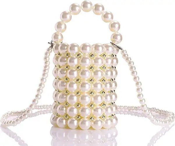 Women's Luxury Pearl Handbag Elegant Handmade Pearl Bucket Bag Detachable pearl chain shoulder Bag Dinner Party Evening Gown Bag