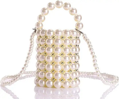 Women's Luxury Pearl Handbag Elegant Handmade Pearl Bucket Bag Detachable pearl chain shoulder Bag Dinner Party Evening Gown Bag