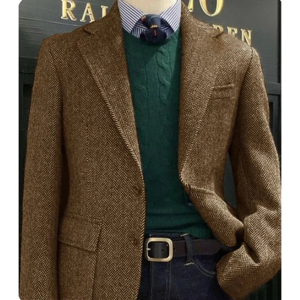 Elegant Mens Suit Jacket Herringbone Single Breasted Business Suit Blazer Casual Jacket Tailleur Fashion Slim Fit Comfortable