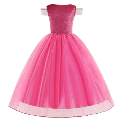 Sleeping Beauty Aurora Princess Dress Cosplay Off Shoulder Kids Gifts Fancy Halloween Party Girl Baby Lace Dress Set