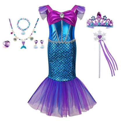 Mermaid Dress Girls Kids Cosplay Dresses Princess Costume Perform Clothes Birthday Party Halloween Clothing