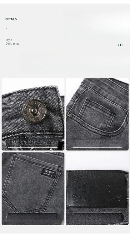 Men's New Stretch Straight Jeans Business Versatile Trendy Youth Casual Regular Long Pants for Spring Autumn Male Denim Trousers