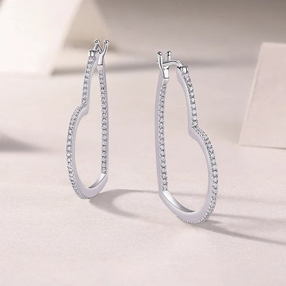 3.2CM Heart Moissanite Hoop Earrings for Women Classic Party Sparkling 925 Sterling Silver Earrings Wholesale Jewelry