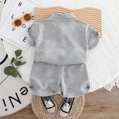 Boys' Set 0-5 Years Old Children's Short-Sleeved Polo Shirt Casual Shorts Two-Piece Set Comfortable Clothes for Boys' Babies