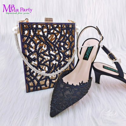 Classics Hollowing out Design 2024 Summer Autumn Italian Design Shoes and Bag Set in Orange  Color Mid Heels Comfortable for Par
