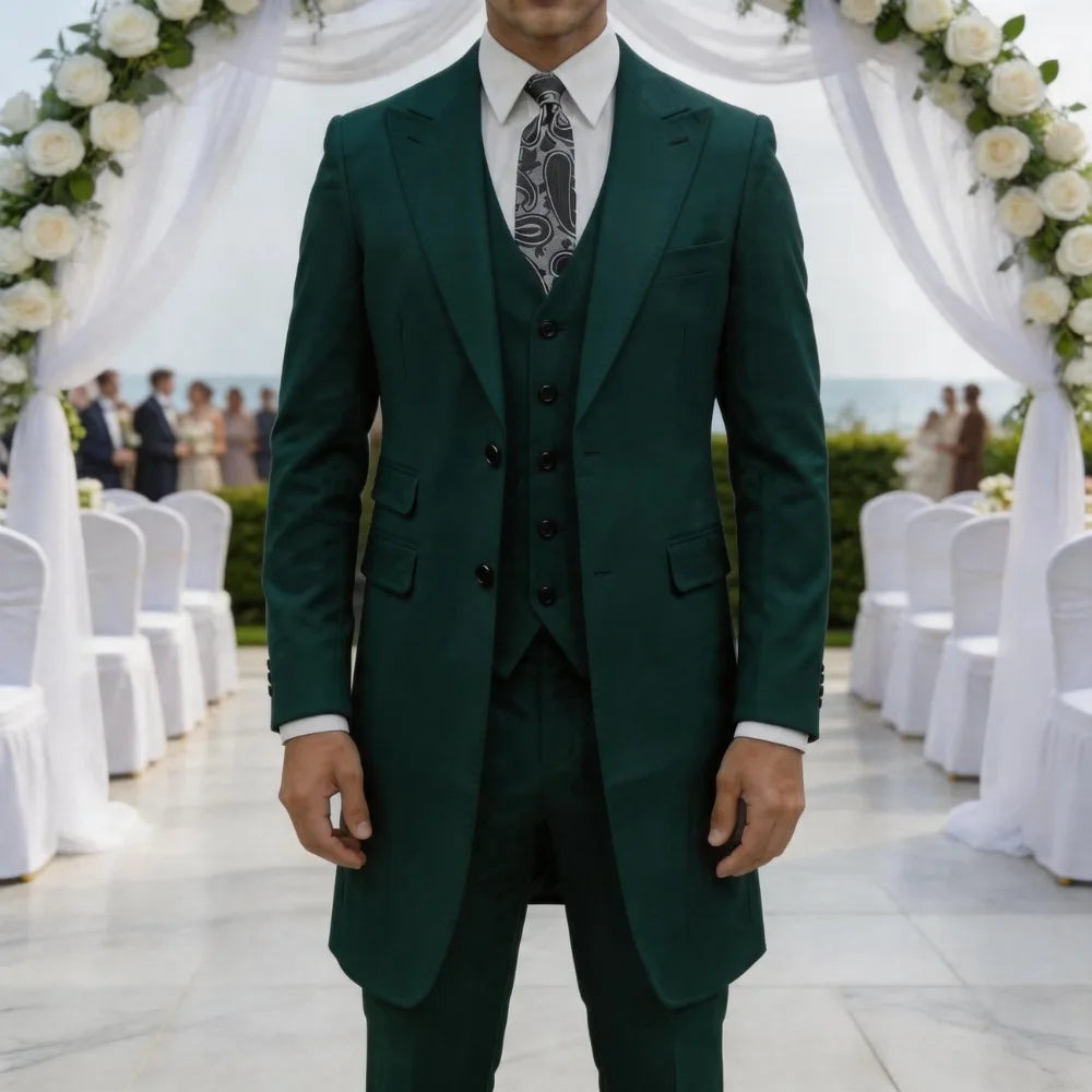 Slim Fit 3 Pieces Formal Men Suits Long Jacket Custom Wedding Tuxedo Business Dress Outfit For Groom Party Wedding Formal Wear