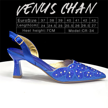 2026 New Shiny Italian Fashion Pointed Toe Women Heel Fashion Rhinestone Decoration Peach Color Shoes And Bag Set