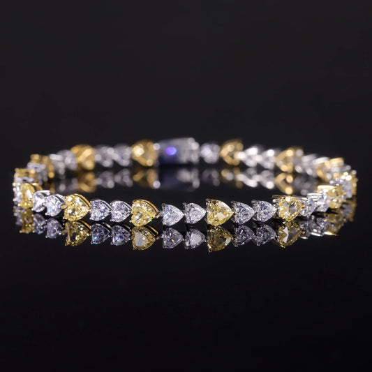 Bracelet de tennis Art Déco en argent sterling 925 avec zircons cubiques couleur diamant fantaisie jaune clair – Bracelet de soirée fantaisie, cadeau