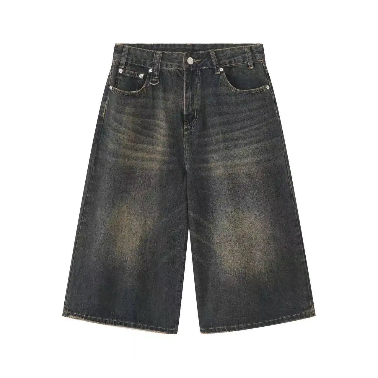 2026 Y2k Retro Women Low Rise Jorts Brushed Black Wash Cropped Baggy Jeans Wide Leg Frayed Denim Short Pants Fashion
