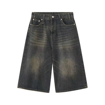 2026 Y2k Retro Women Low Rise Jorts Brushed Black Wash Cropped Baggy Jeans Wide Leg Frayed Denim Short Pants Fashion