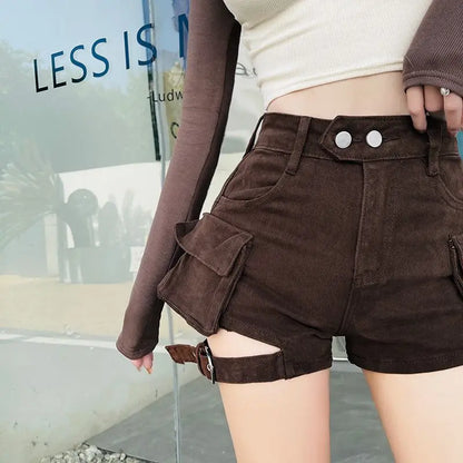 High Waisted Cargo Shorts Khaki Chic Pockets Jeans Shorts Sexy Girl Summer Clothes for Women Denim Shorts Harajuku