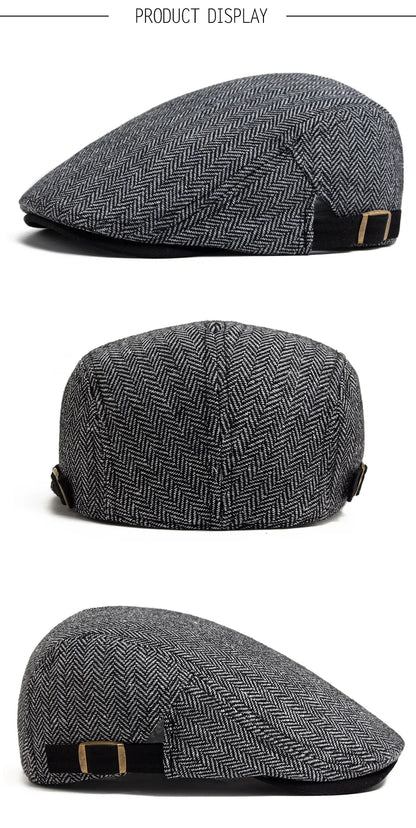 New Herringbone Vintage Beret Men Autumn Winter Casual Flat Visor Hat Berets Retro Fashion Newsboy Cap Men's Adjustable