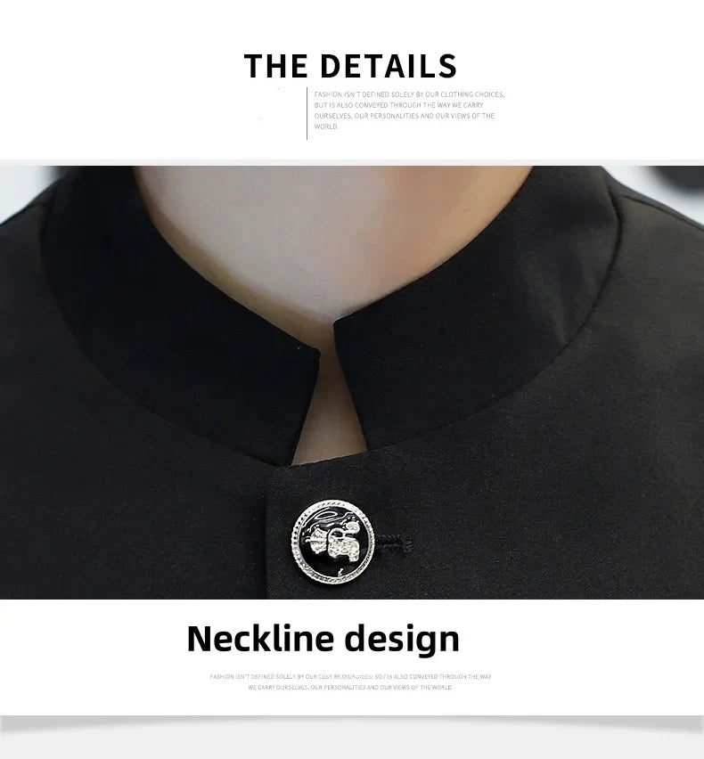 2024 Men's Slim Fit Long Sleeve Casual Suit Korean Trend Stand Collar Fashion Handsome Male Suit