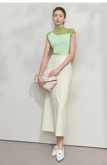 Minimalist Skirt Mermaid For Women 2025 Spring New Elegant Office Lady Solid Mid Length Slim Thin Elastic Skirts 12521065