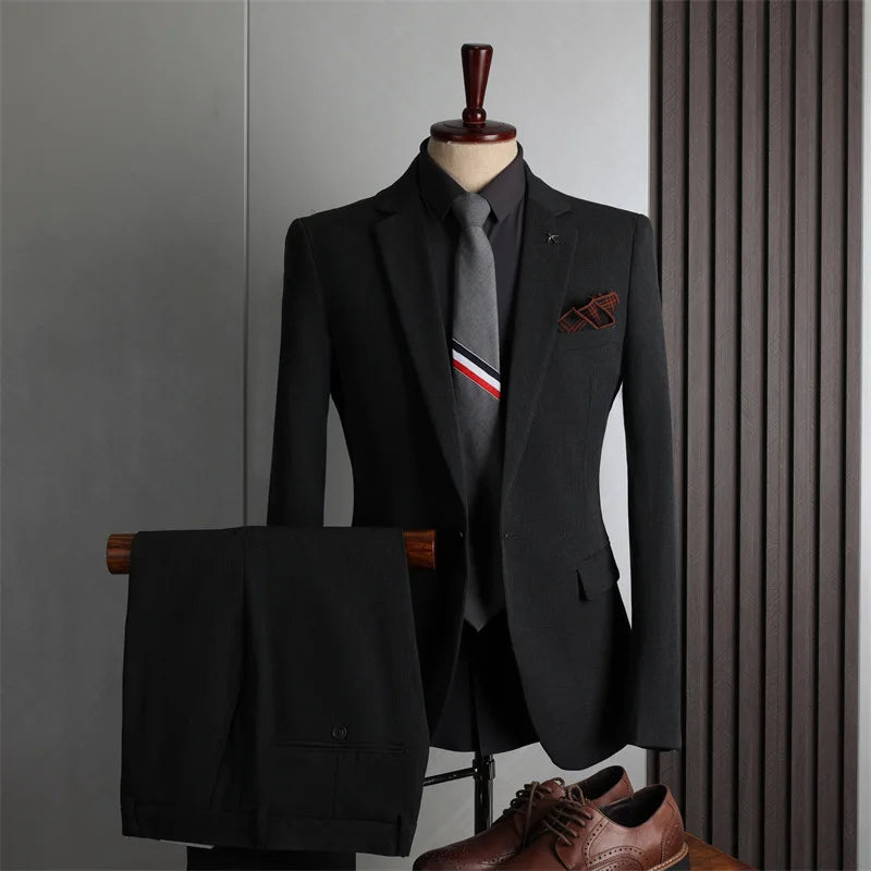 Classic Men Suit Sets Wedding Banquet Groomsman High Quality Blazer Pants 2 Pieces Evening Prom Male Leisure Slim Fit Outfits