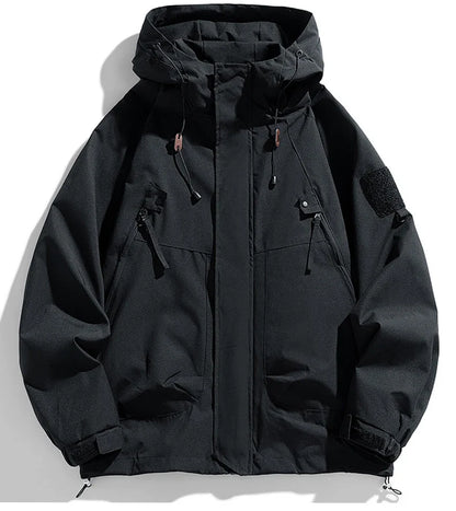 Windbreakers Men Hooded Jacket Zipper Coat Cargo Waterproof Black Bomber Camping Loose Thin Softshell Hooded Hiking Jacket